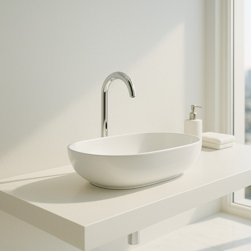 Bathroom sink technical coordination with faucets and controls